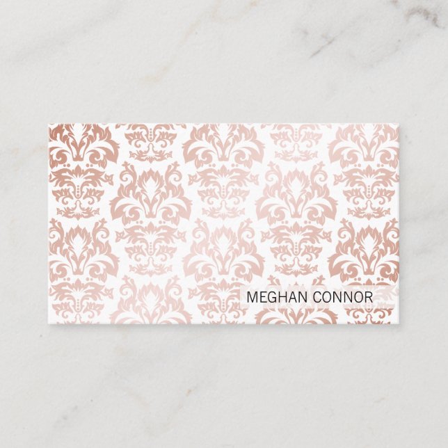 Rose Gold Metallic Damask Pattern Business Card (Front)