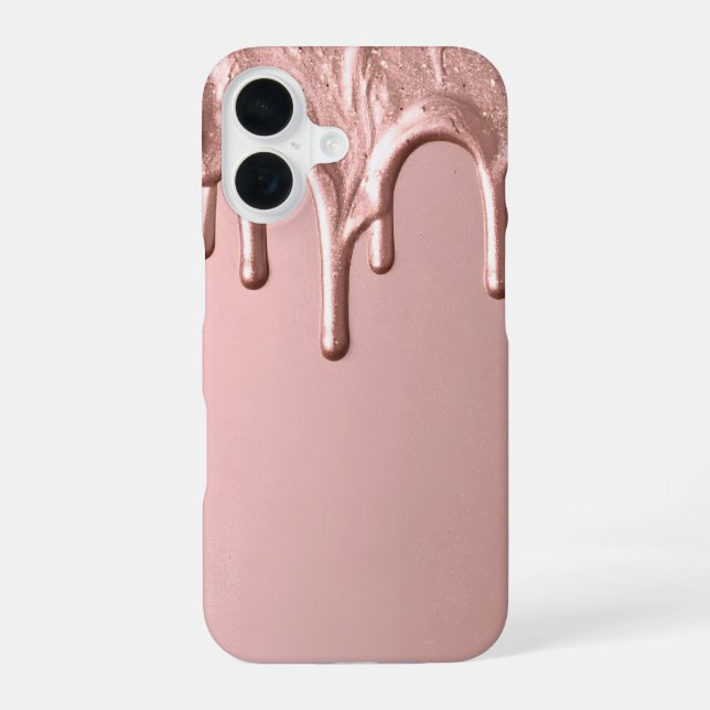Rose Gold Metallic Drip iPhone 16 Case (Back)