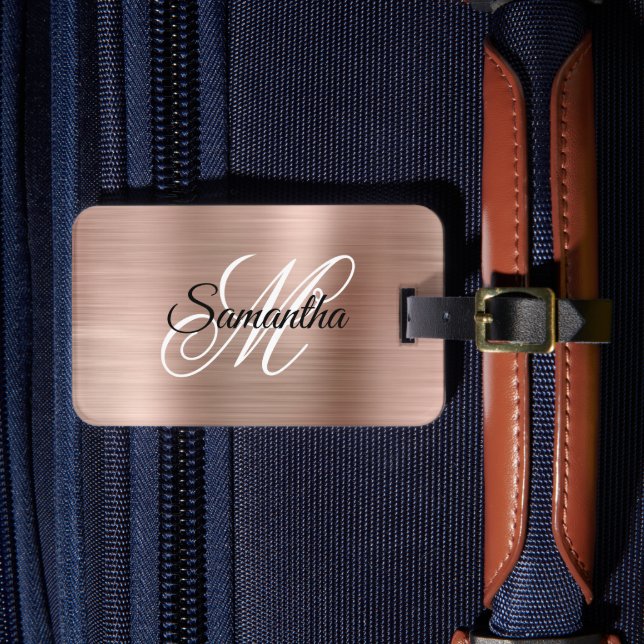 Rose Gold Metallic Fancy Monogram Luggage Tag (Front Insitu 4)