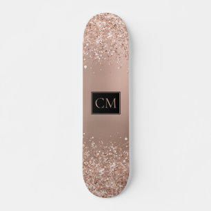 Rose Gold Metallic Glitter Monogram Skateboard