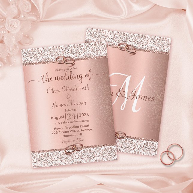 Rose Gold Metallic Glitter Monogram Wedding Invitation (Creator Uploaded)