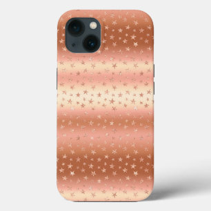 Rose Gold Metallic Glitter Stars Trendy Girly iPhone 13 Case
