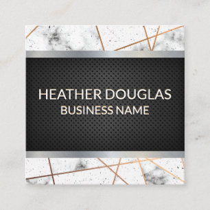 Rose Gold Metallic Lines Marble Black Mesh Square Business Card