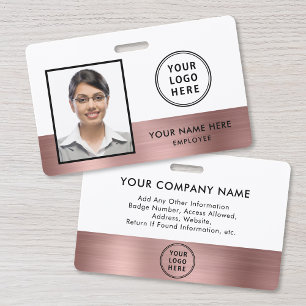 Rose Gold Metallic Logo Employee Photo ID Badge