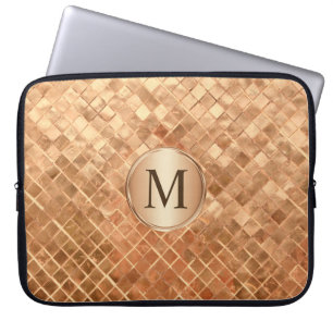 Rose Gold Metallic-Look Pattern with Monogram Laptop Sleeve