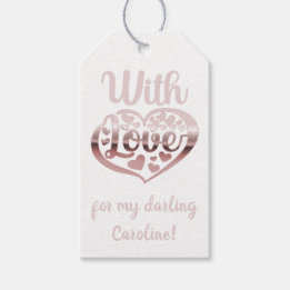 Rose gold metallic look Valentine heart love white Gift Tags