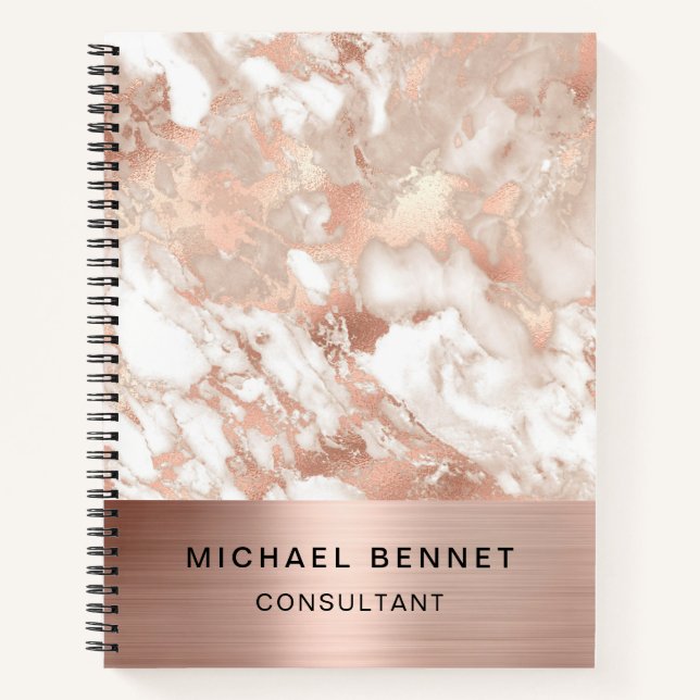 Rose Gold Metallic Marble Consultant Business Notebook (Front)