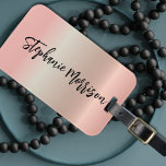 Rose Gold Metallic Minimalist Chic Trendy Script Luggage Tag<br><div class="desc">Trendy personalized lugagge tag design featuring a faux rose gold metallic background with your name written in a modern script. The text is fully customizable.</div>