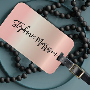 Rose Gold Metallic Minimalist Chic Trendy Script Luggage Tag