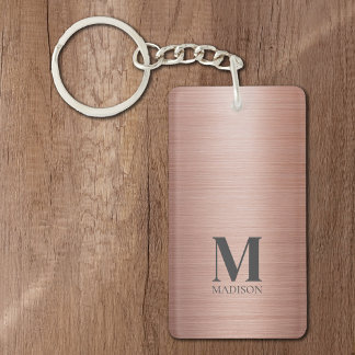 Rose Gold Metallic Monogrammed Key Ring