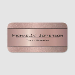 Rose Gold Metallic Shimmer Pink & Glitter Texture Name Tag