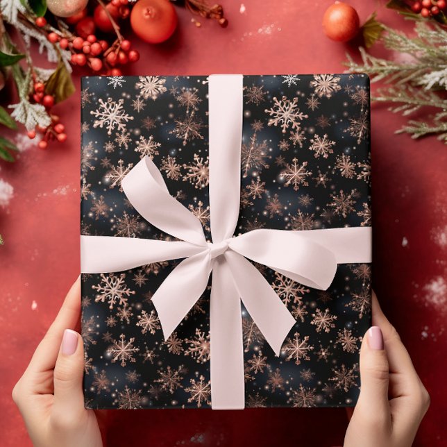 Rose Gold Metallic Snowflakes Holiday Christmas Wrapping Paper (Creator Uploaded)