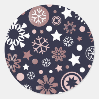 Rose gold metallic snowflakes, winter seasonal classic round sticker
