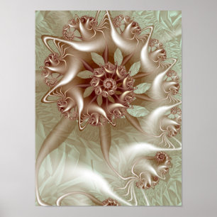 Rose Gold Metallic Spiral Geometric Fractal Art Poster