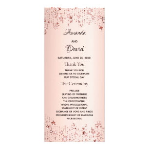 Rose gold metallic stars wedding program rack card