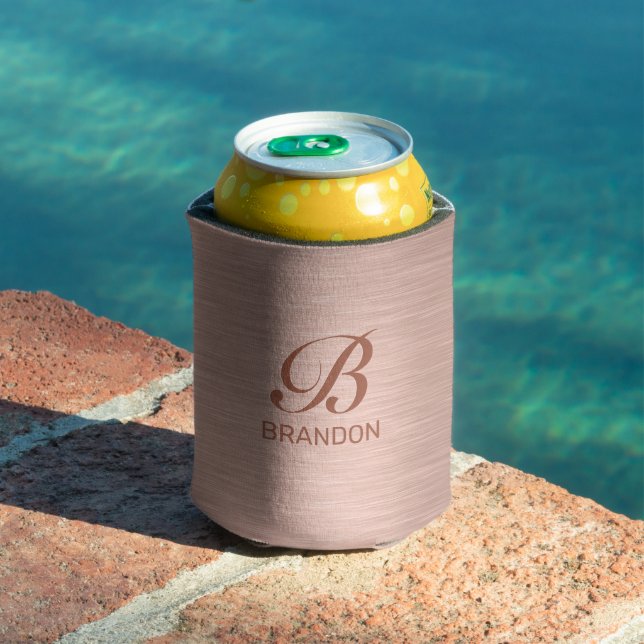 Rose Gold Metallic Texture Monogram Can Cooler (In Situ Pool)