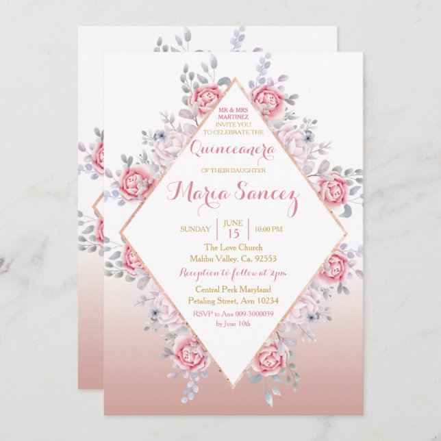 Rose Gold Mexican Mis Quince Invitation (Front/Back)