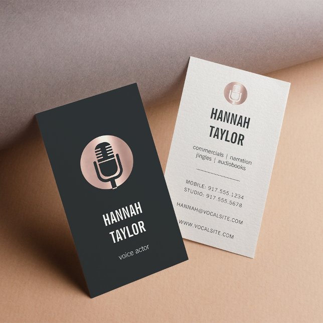 Rose Gold Microphone Voice Actor Vertical Business Card (Creator Uploaded)