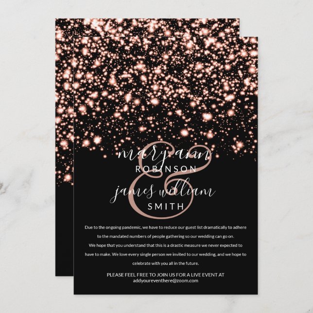 Rose Gold Midnight Glam Changed Reduced Wedding Invitation (Front/Back)