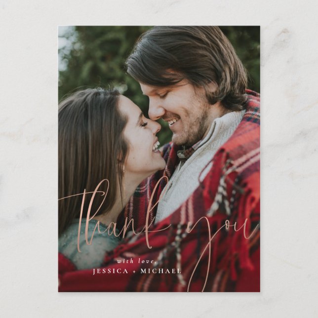 Rose Gold Minimal Typography Thank You Cards (Front)