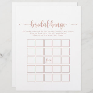 Rose Gold Minimalist Calligraphy Bridal Bingo Game