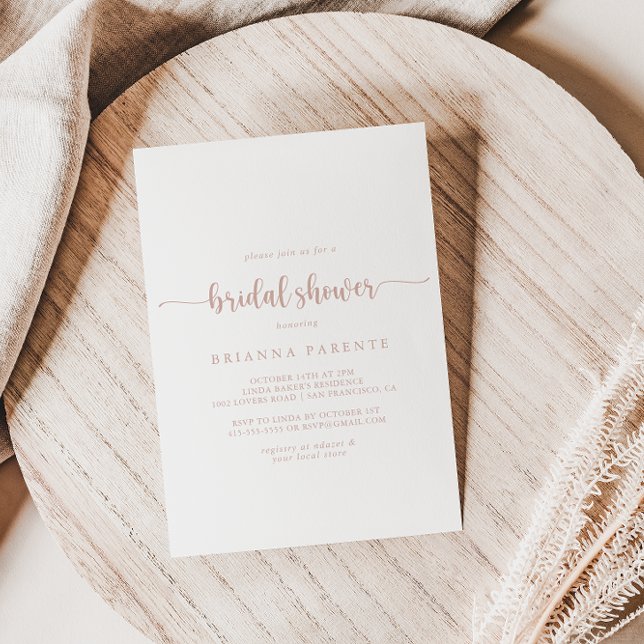 Rose Gold Minimalist Calligraphy Bridal Shower  Invitation (Creator Uploaded)