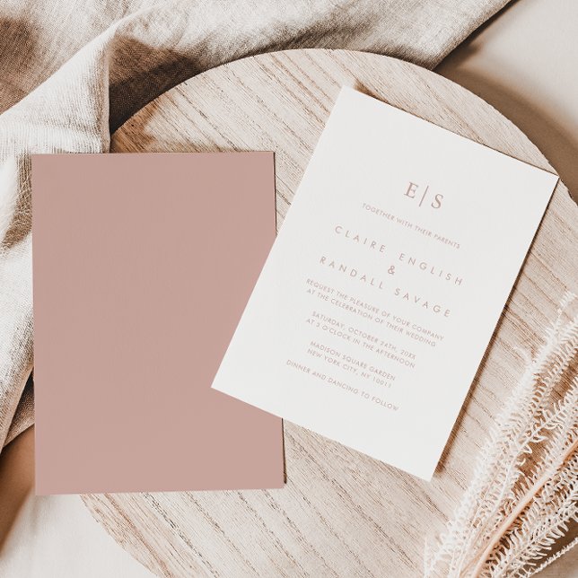 Rose Gold Minimalist Last Name Initial Wedding   Invitation (Creator Uploaded)