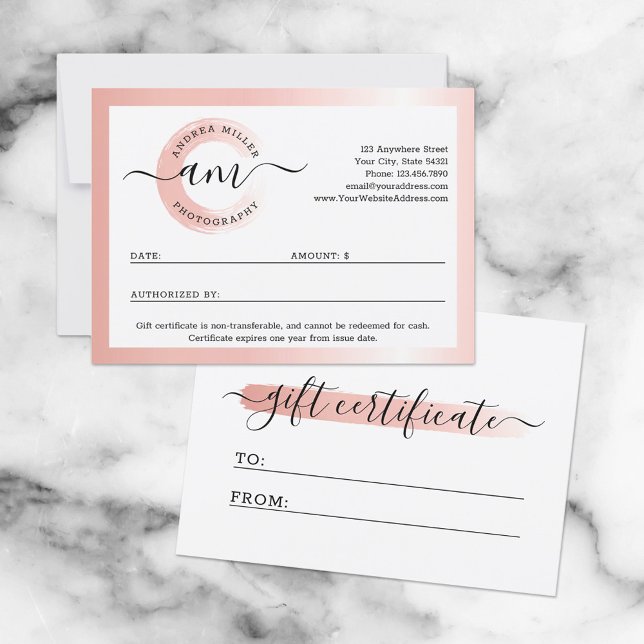 Rose Gold Minimalist Logo Gift Certificate Card (Creator Uploaded)