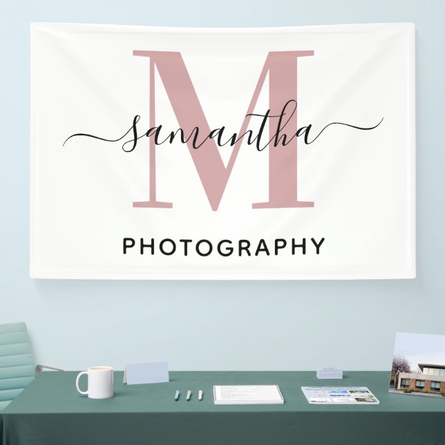 Rose Gold Minimalist Monogram M Logo Banner (Tradeshow)