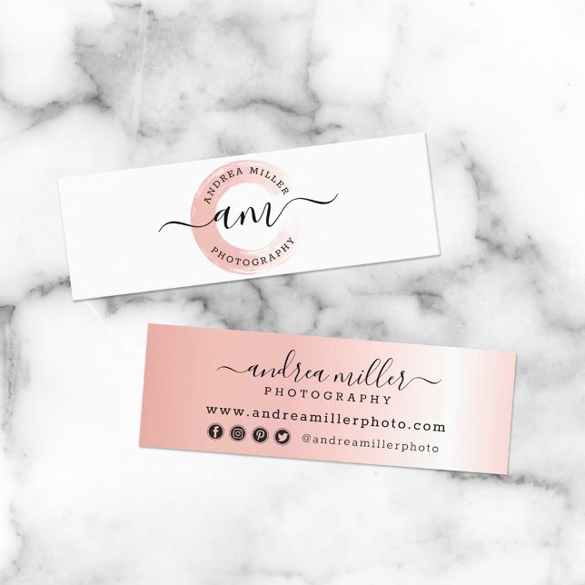 Rose Gold Minimalist Paint Swash Custom Logo Chic Mini Business Card (Creator Uploaded)