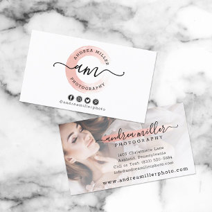Rose Gold Minimalist Paint Swash Custom Logo Photo Business Card
