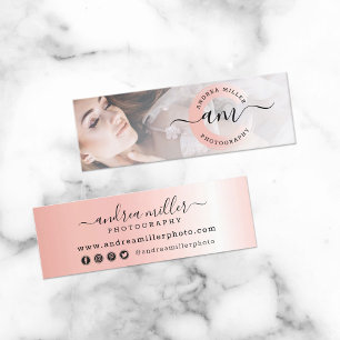 Rose Gold Minimalist Paint Swash Custom Logo Photo Mini Business Card