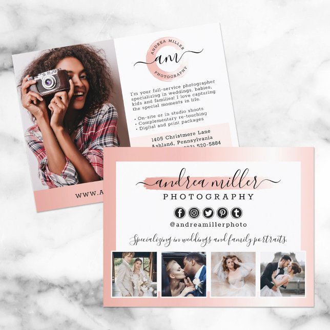 Rose Gold Minimalist Photographer Marketing Photo Postcard (Creator Uploaded)