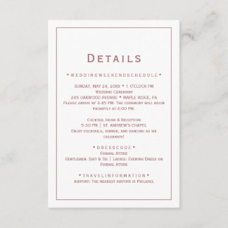 Rose Gold Minimalist Wedding Details Card