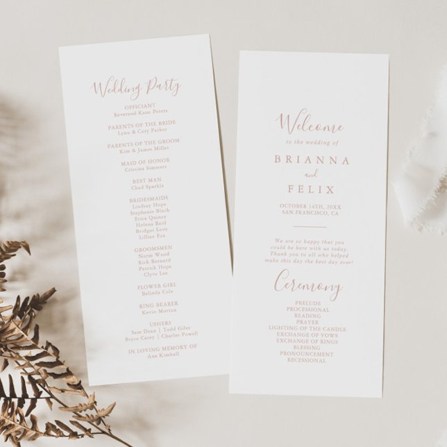 Rose Gold Minimalist Wedding Program Programme (Creator Uploaded)