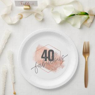 Rose Gold Minimalistic 40s Birthday Faux Foil Paper Plate