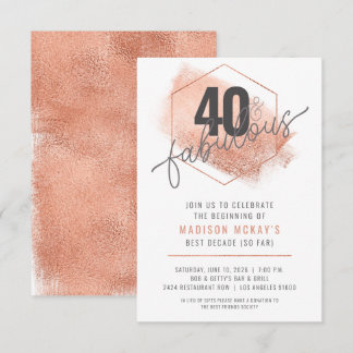 Rose Gold Minimalistic 40th Birthday Invitation