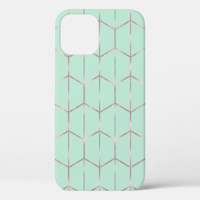 Rose Gold & Mint Chic Hexagon Geometric Glam  Case-Mate iPhone Case (Back)