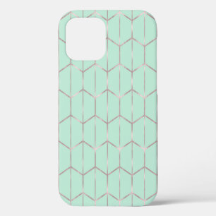 Rose Gold & Mint Chic Hexagon Geometric Glam iPhone 12 Case