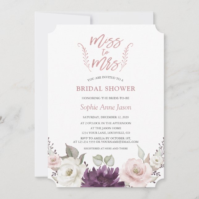 Rose Gold Miss To Mrs Bridal Shower Bachelorette Invitation (Front)