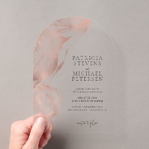 Rose gold modern abstract elegant wedding acrylic invitations