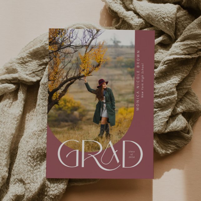 Rose Gold Modern Arch Minimalist Photo Graduation Invitation (Creator Uploaded)