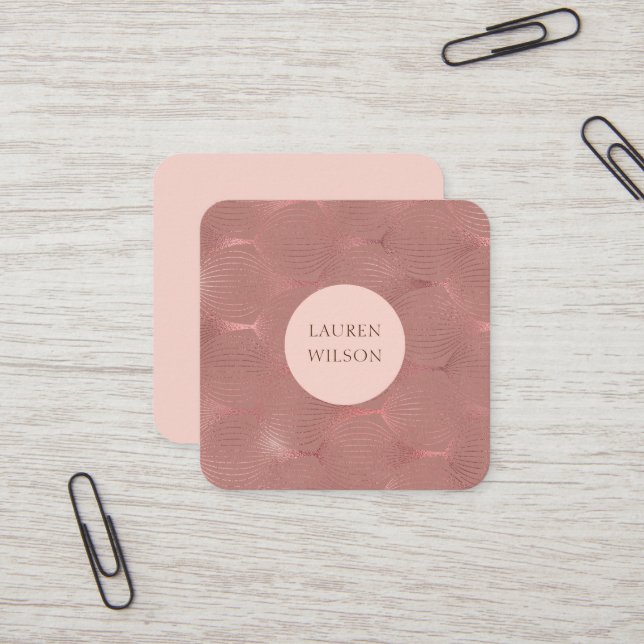 rose gold modern art deco square business card (Front/Back In Situ)
