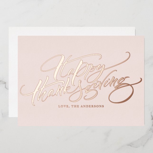 Rose Gold Modern Calligraphy Happy Thanksgiving (Front/Back)