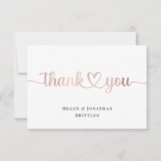 Rose Gold Modern Calligraphy with Heart Thank You Card