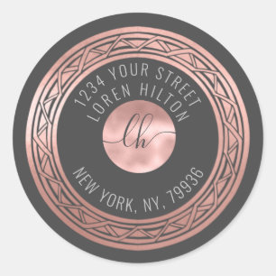 Rose gold modern circle monogram return address classic round sticker