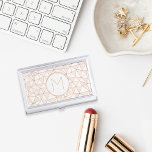 Rose Gold Modern Geometric Pattern Monogram Business Card Holder<br><div class="desc">Our chic card case features your single initial monogram surrounded by a modern, eclectic geometric triangle pattern in trendy faux rose gold and crisp white. Add your initial in coordinating slim modern lettering. NOTE: this item uses a printed digital effect with subtle colour variations that mimic the look of real...</div>