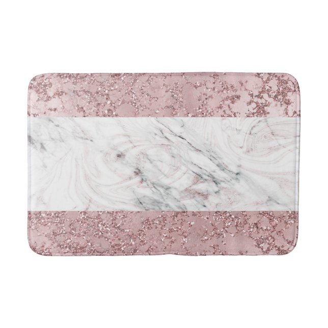 Rose Gold Modern Glam Marble & Glitter Decorative Bath Mat (Front)