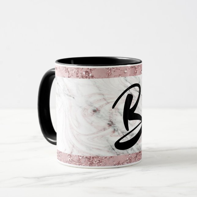 Rose Gold Modern Glam Marble & Glitter Decorative Mug (Front Left)