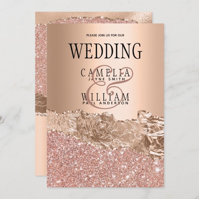 Rose Gold Modern Glamour Wedding Invite (Front/Back)